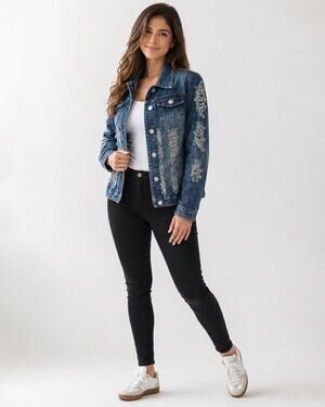 Thrill Distressed Denim Jacket Large Always 100 Graphic Grunge Y2K